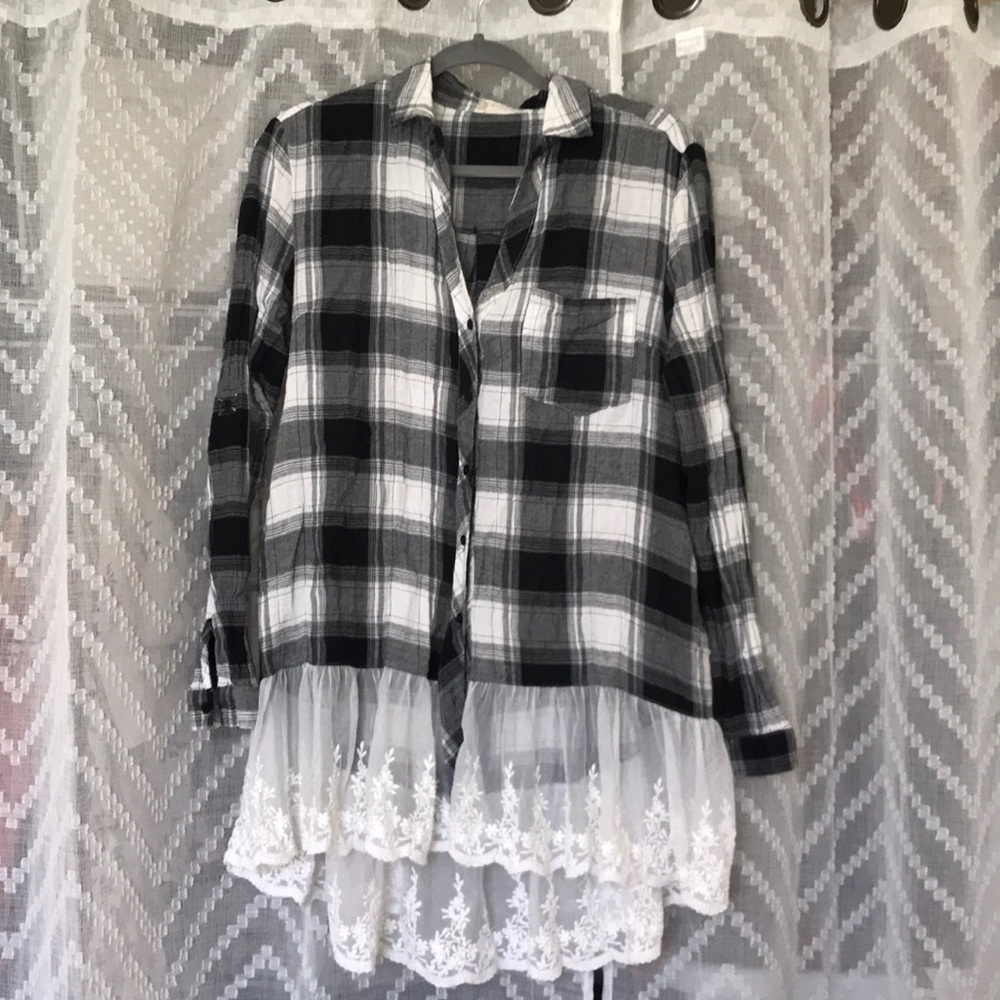 Altr’d State Button Down Flannel with Lace Detail
